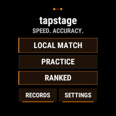 TapStage home screen with Quick Play, Practice and Ranked.
