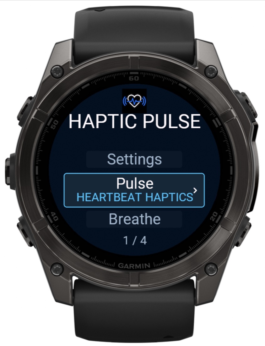 Haptic Pulse home screen with Settings, Pulse and Breathe
