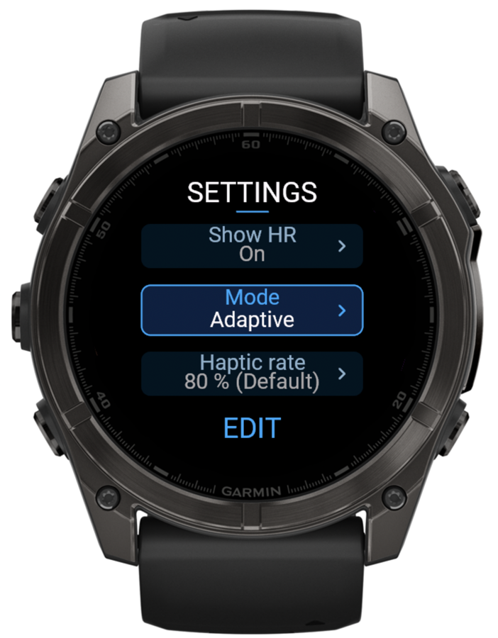 Haptic Pulse settings showing Adaptive mode and an 80 percent haptic rate